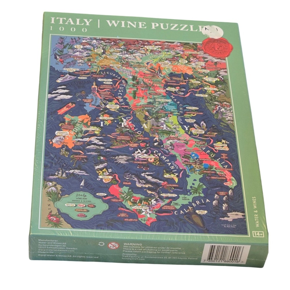 Water & Wines Italy Wine Puzzle 1000 Piece Sealed Travel Wine Map‎